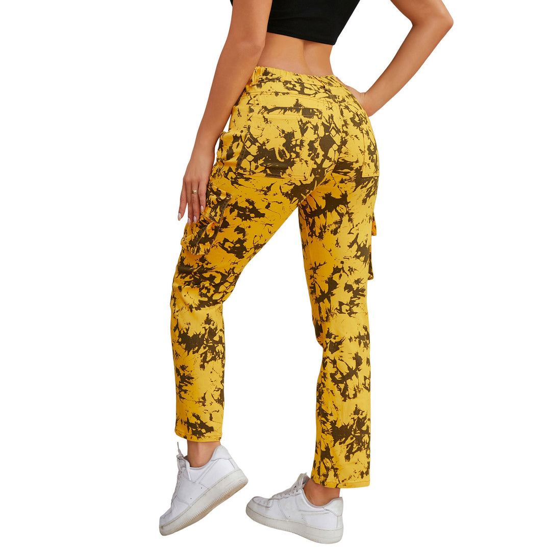 Damen Cargo-Hose mit Tie-Dye-Muster, hoher Bund und aufgesetzten Taschen Shop Nory