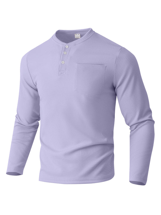 Herren Langarm Henley mit Waffelstruktur und Brusttasche thermisches Langarmshirt Shop Nory