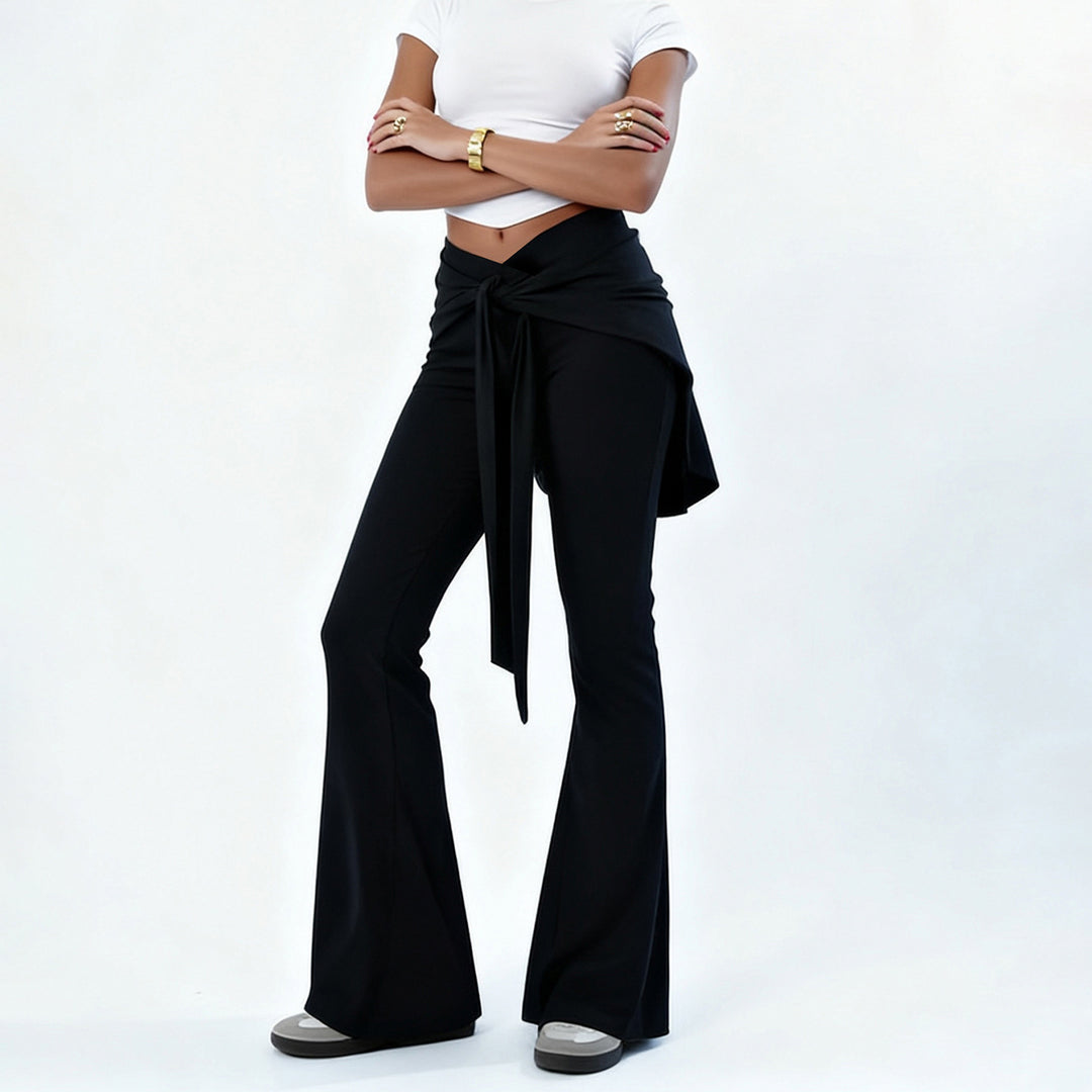 Damen nan ausgestellte Palazzohose mit Wickelrock-Overlay, hohem Bund und Bindegürtel Shop Nory