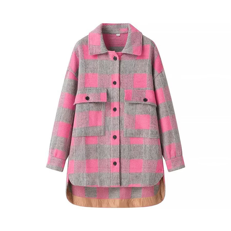 Damen Oversize-Karo‑Teddyjacke mit verlängertem Rückenteil und aufgesetzten Brusttaschen Shop Nory
