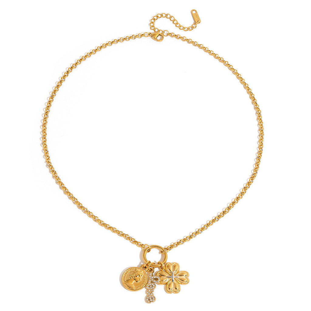 Damen mehrlagige Halskette mit floralem Anhänger und charmanten Details Shop Nory