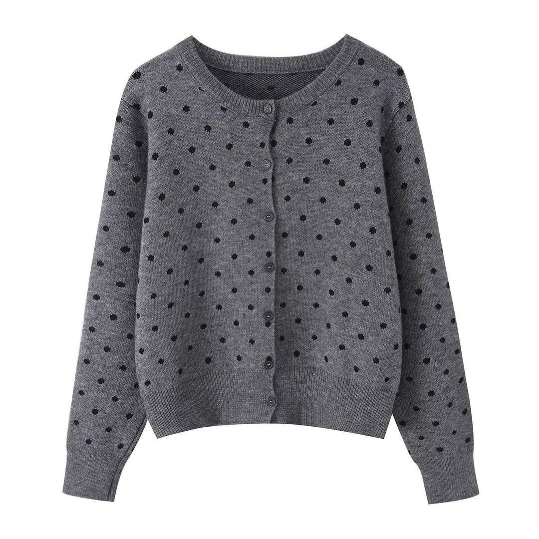 Damen Kurzer Feinstrick-Cardigan mit Rundhalsausschnitt, Allover-Pünktchenmuster und Knopfleiste Shop Nory
