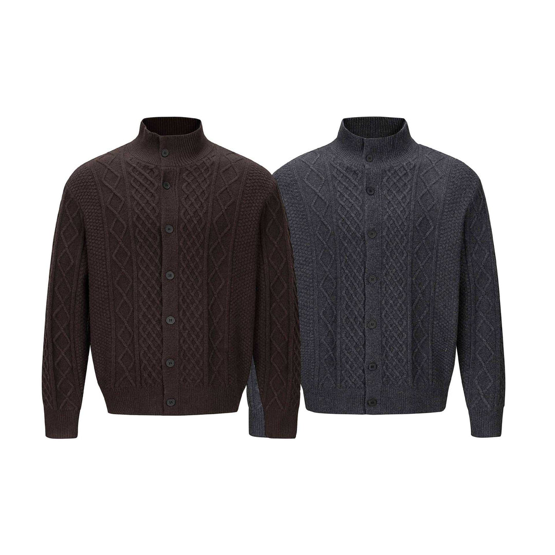 Herren Strickcardigan mit Zopfmuster, Stehkragen und knöpfbarer Front Shop Nory