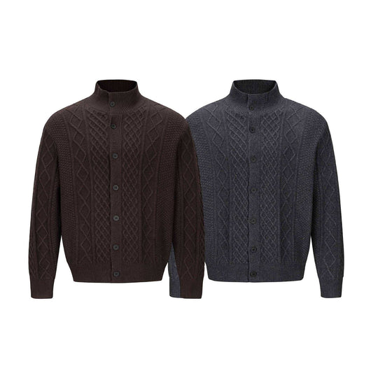 Herren Strickcardigan mit Zopfmuster, Stehkragen und knöpfbarer Front Shop Nory