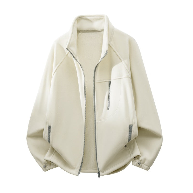 Unisex Leichte Fleecejacke mit Stehkragen, Raglanärmeln und multiplen Reißverschlusstaschen Shop Nory