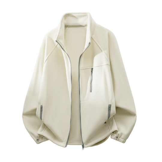 Unisex Leichte Fleecejacke mit Stehkragen, Raglanärmeln und multiplen Reißverschlusstaschen Shop Nory