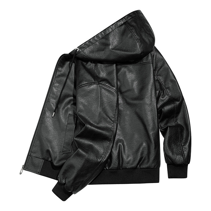 Herren Lässige Lederjacke mit Kapuze Shop Nory