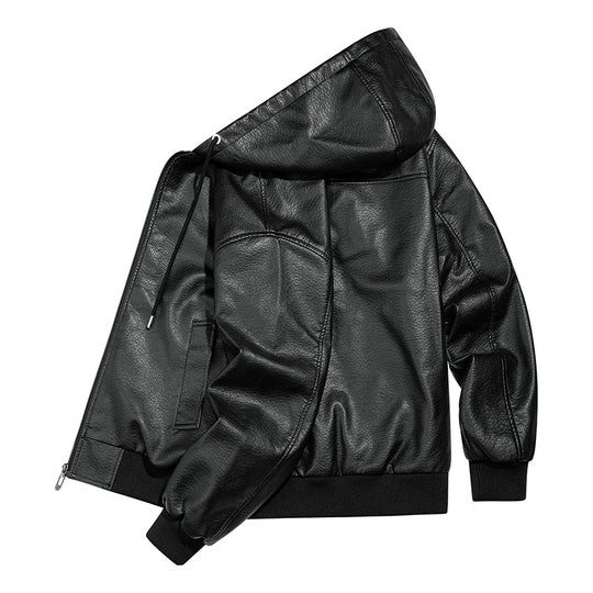 Herren Lässige Lederjacke mit Kapuze Shop Nory