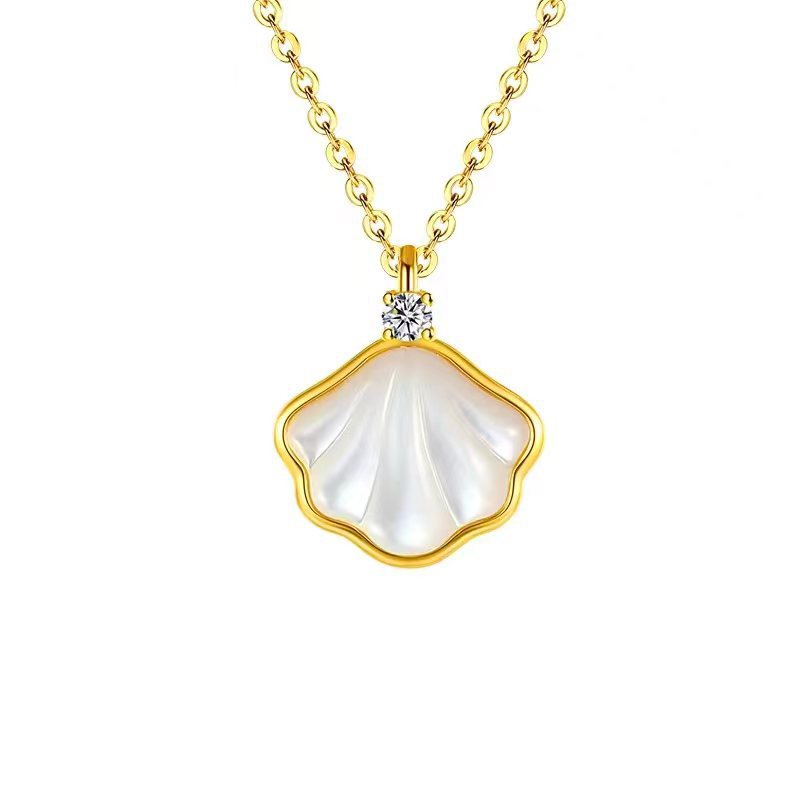 Damen filigrane Halskette mit muschelförmigem Anhänger und funkelnden Zirkonia Shop Nory