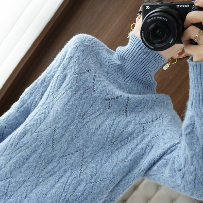 Damen Weicher Mohair‑Optik Oversize‑Rollkragenpullover mit Ajour‑Zopfstruktur Shop Nory