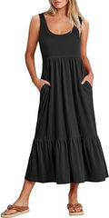 Damen Maxikleid mit fließendem Rock und praktischen Taschen