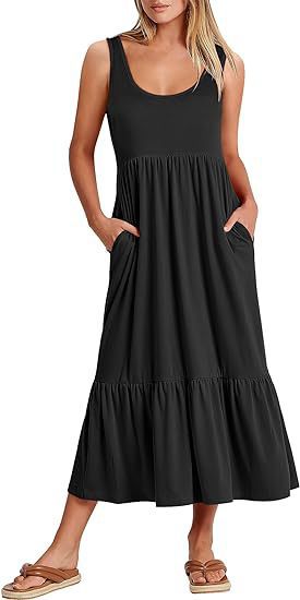 Damen Maxikleid mit fließendem Rock und praktischen Taschen
