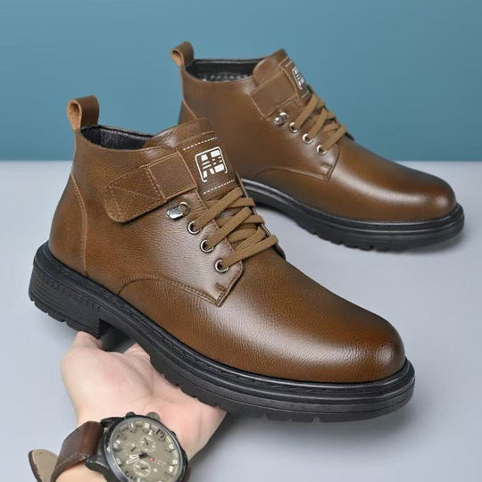 Herren Thermisch gefütterte knöchelhohe Lederimitat-Stiefel mit rutschfester Profilsohle Shop Nory