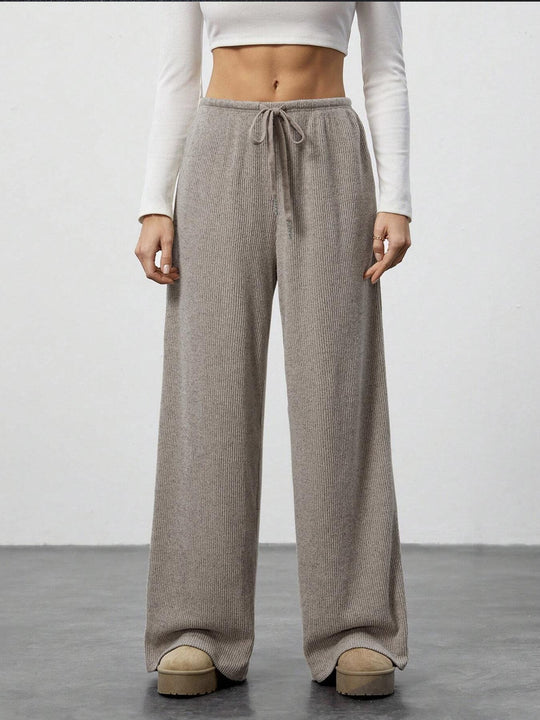 Damen Weiche Rippstrick Loungehose mit weitem Bein und Kordelzug Shop Nory