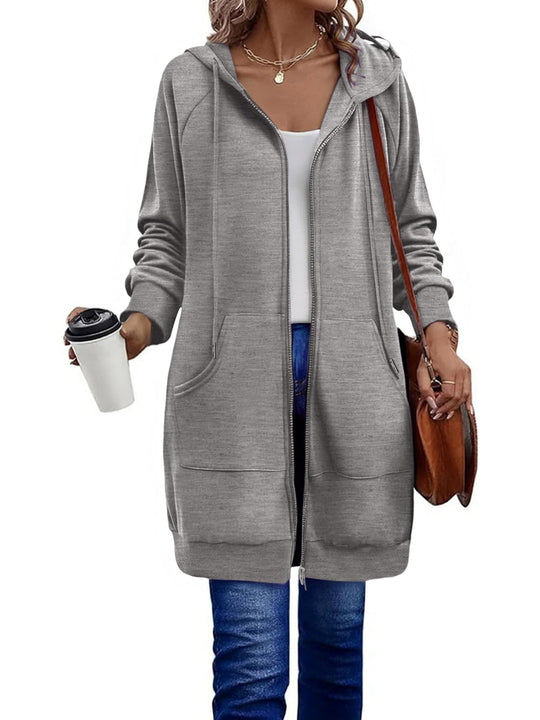 Damen Langer Zip‑Hoodie mit Oversize‑Silhouette, Kängurutaschen und Rippbündchen Shop Nory