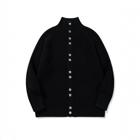 Herren grobgestrickter Knopfcardigan mit hohem Rollkragen und Raglanärmeln Shop Nory