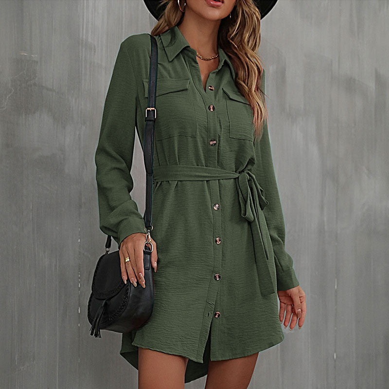 Damen Hemdblusenkleid mit taillierbarem Gürtel und eleganter Knopfleiste