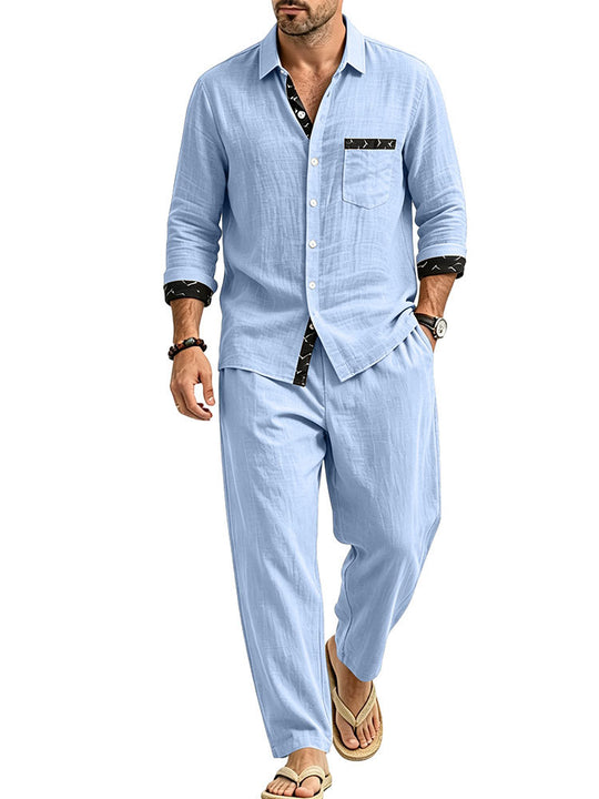 Herren Leichtes Leinenoptik Freizeit-Set mit Hemd und Relax-Hose Shop Nory