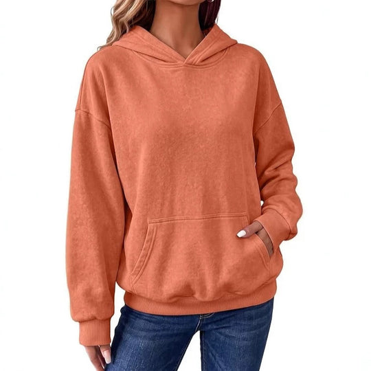 Damen Oversize-Kapuzenpullover mit Kängurutasche, washed-Finish und gerippten Bündchen Shop Nory