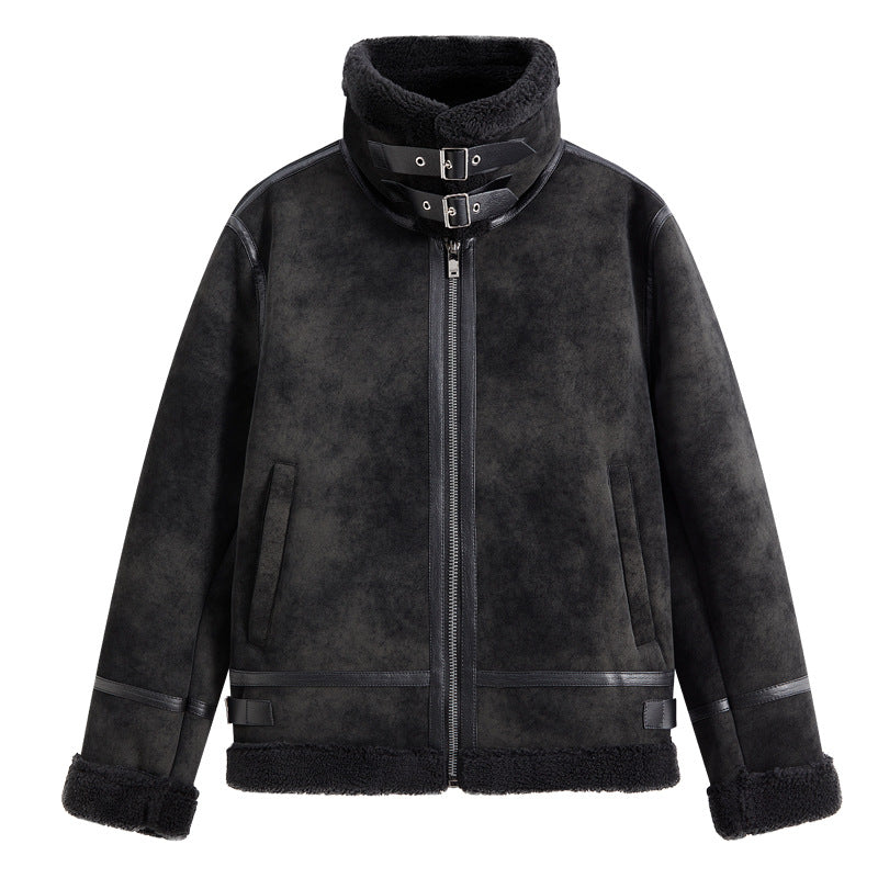 Herren Gefütterte Fliegerjacke im Aviator-Stil mit Stehkragen und Doppelgurt Shop Nory