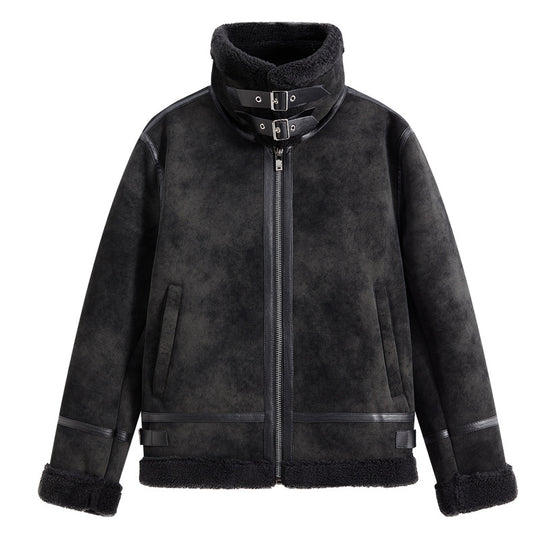 Herren Gefütterte Fliegerjacke im Aviator-Stil mit Stehkragen und Doppelgurt Shop Nory