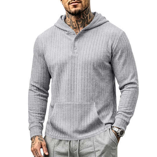 Herren Kapuzen-Henley-Pullover mit Zopfstruktur, Kängurutasche und Rippbündchen Shop Nory