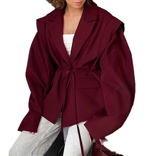 Damen nan taillierter Blazer mit Bindegürtel und Oversize-Ärmeln Shop Nory
