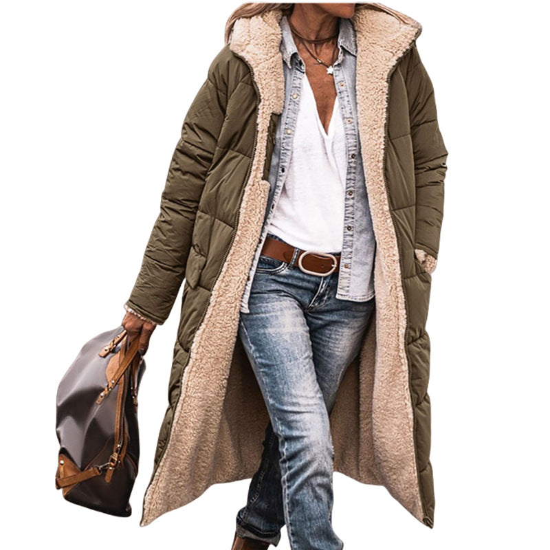 Damen lange, gefütterte Winterjacke mit Fleece-Futter