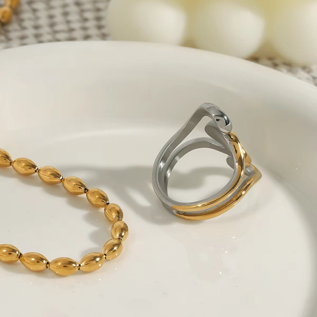 Damen Edelstahlring im modernen Wellen-Design Shop Nory