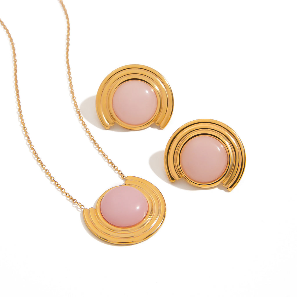 Damenohrringe mit rosa Stein und Goldrahmen Shop Nory