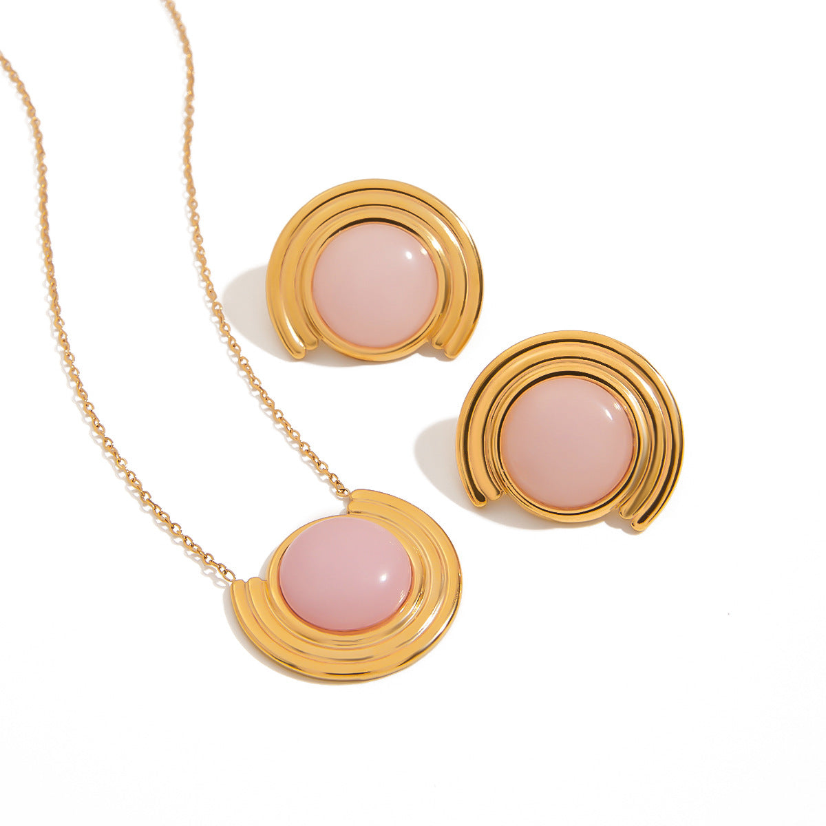 Damenohrringe mit rosa Stein und Goldrahmen Shop Nory
