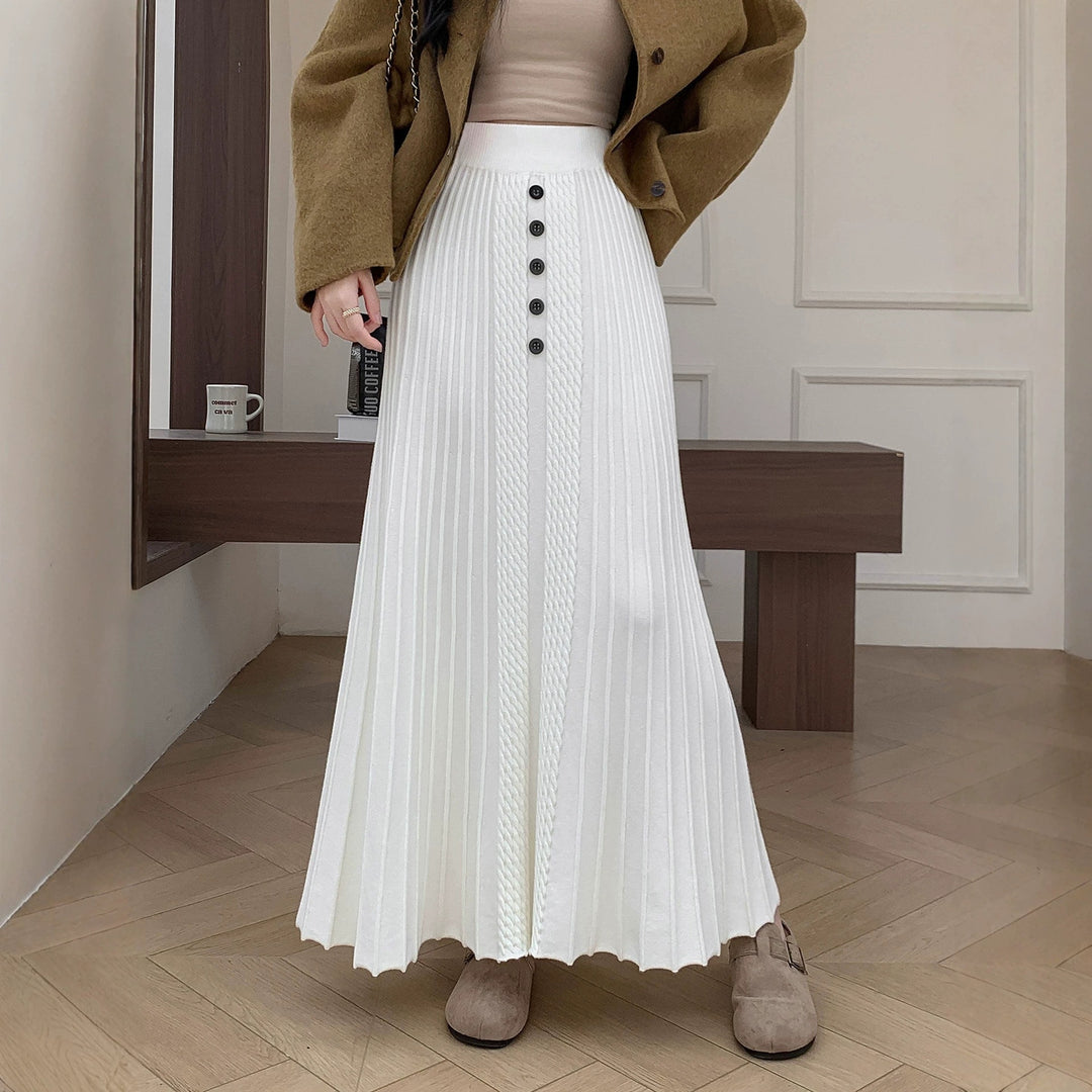 Damen Eleganter Plissee-Maxirock mit Knopfdetails Shop Nory