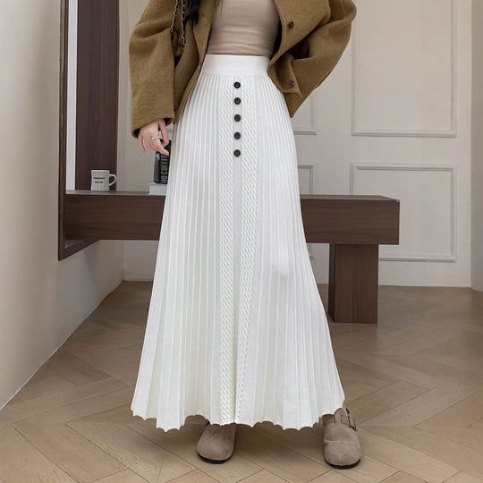 Damen Eleganter Plissee-Maxirock mit Knopfdetails Shop Nory