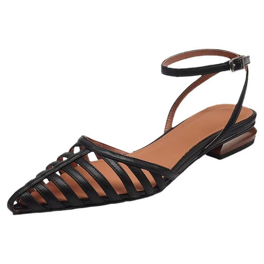 Damen Spitz zulaufende Gitter‑Sandale mit feinen Riemchen, verstellbarem Knöchelriemen und niedrigem Blockabsatz Shop Nory