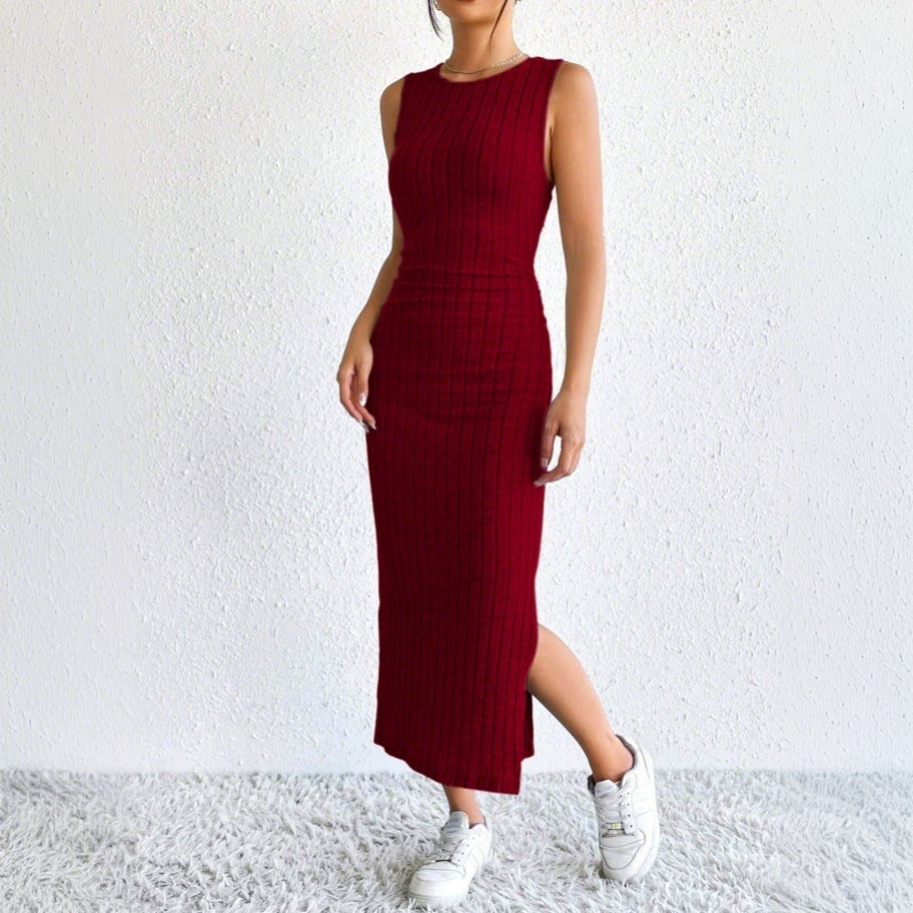 Damen geripptes Midikleid mit figurformendem Bustieroberteil hohem Seitenschlitz und passendem Longcardigan aus Feinstrick Shop Nory