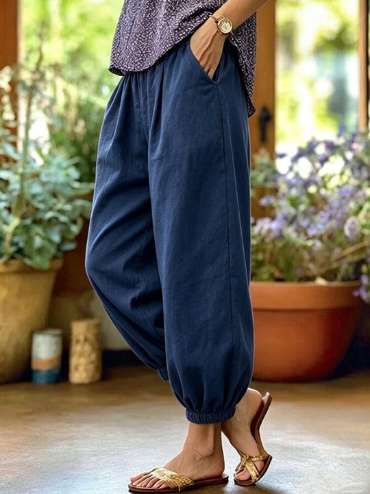 Damen Leichte Leinenhose mit weitem Bein und Kordelzug Shop Nory
