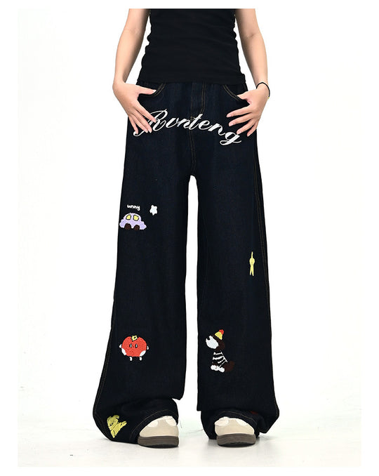 Damen Weitgeschnittene Kostümjeans mit buntem Stickdesign Shop Nory