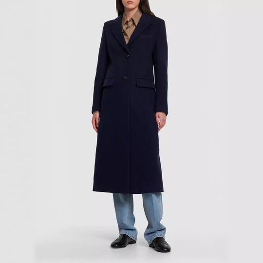 Damen Midilanger Einreihiger Tailoring‑Mantel mit schmalem Revers und Pattentaschen Shop Nory