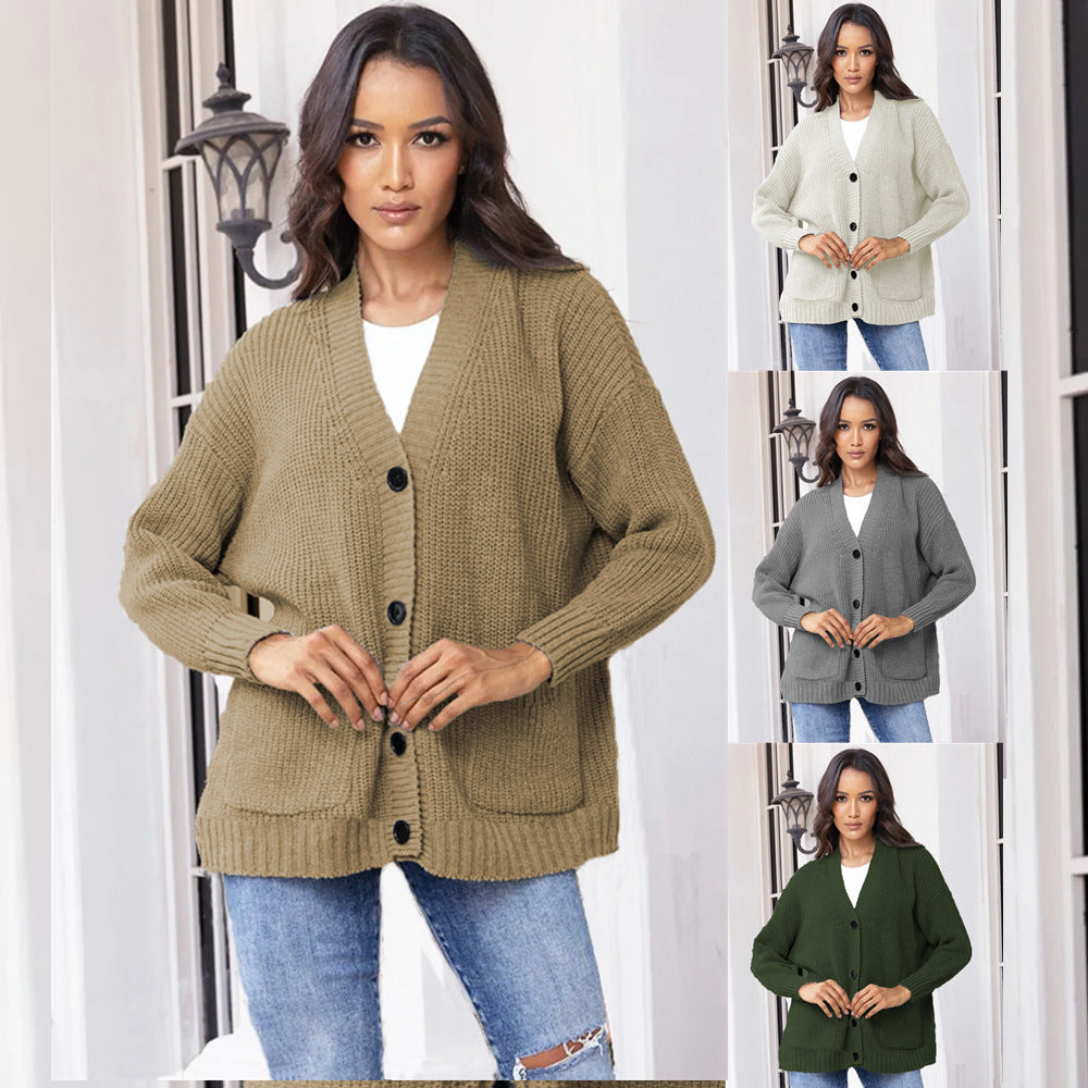 Damen Grobstrick-Cardigan mit praktischen Taschen und klassischem Knopfverschluss