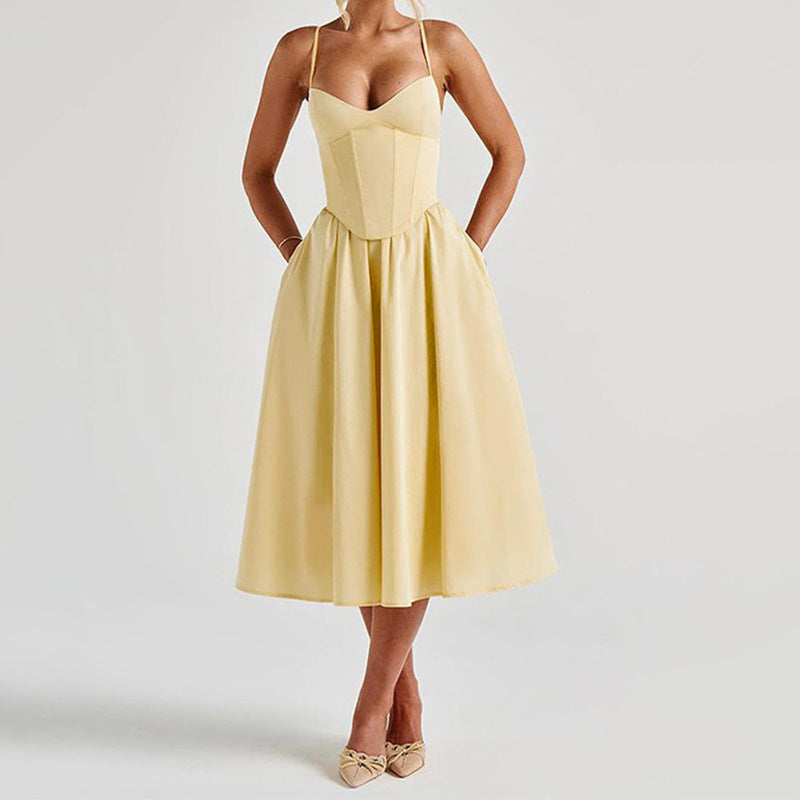 Damen Midikleid mit herzförmigem Ausschnitt und schwingendem Rock