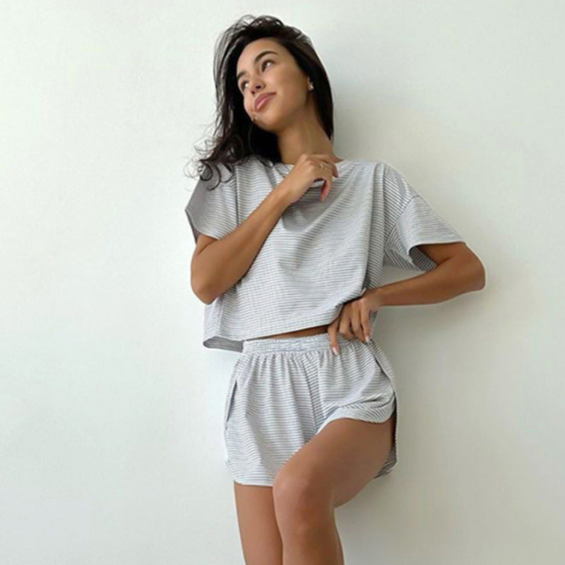 Damen stylisches Freizeit-Set mit lockerem Kurzarm-Top und Shorts