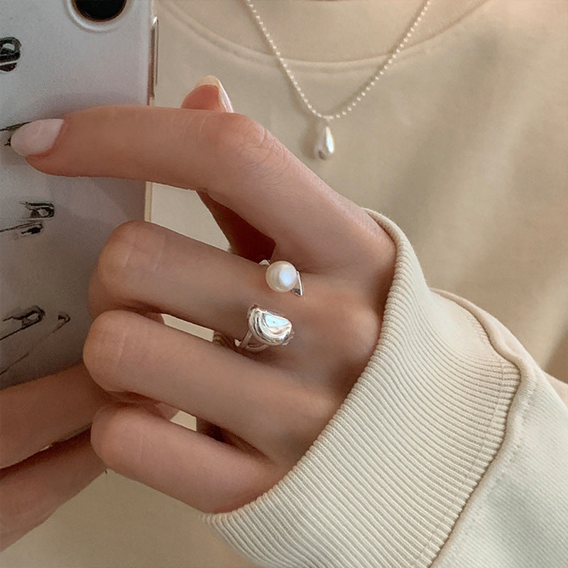 Damen offener Ring mit Perlmutt-Design und einzigartigem Blattmotiv Shop Nory