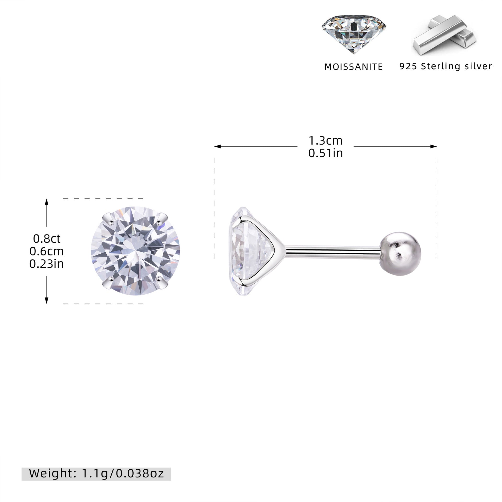 Damen Piercing mit funkelndem Moissanit und hochwertigem 925 Sterling Silber Shop Nory