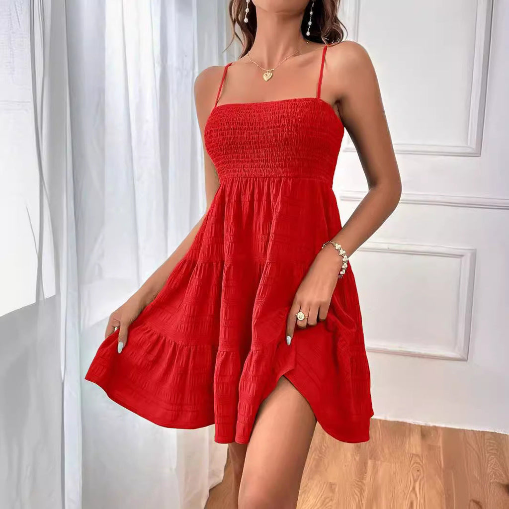 Damen Freizeitkleid mit Schmalen Trägern und Rüschendetails