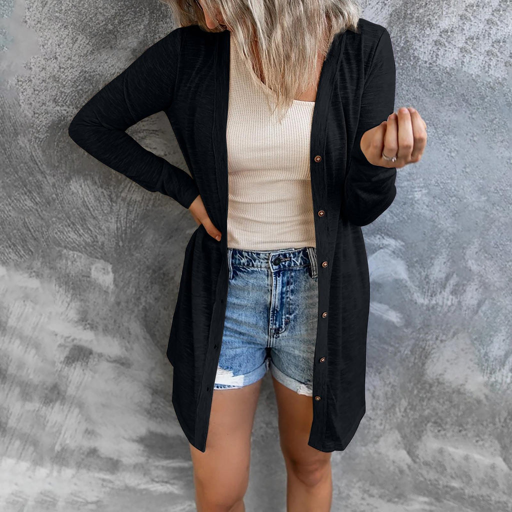 Damen Lange Strickjacke mit Knopfleiste und lässigem Schnitt