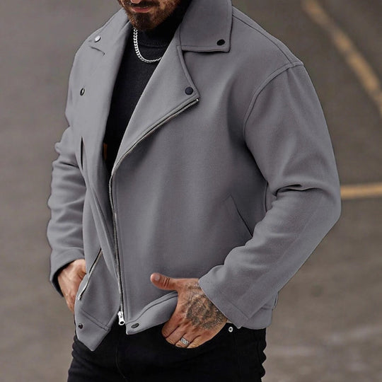 Herren Oversized Bikerjacke aus Wollmix mit asymmetrischem Reißverschluss und Druckknopf-Details Shop Nory