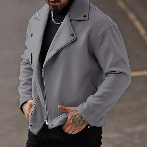 Herren Oversized Bikerjacke aus Wollmix mit asymmetrischem Reißverschluss und Druckknopf-Details Shop Nory