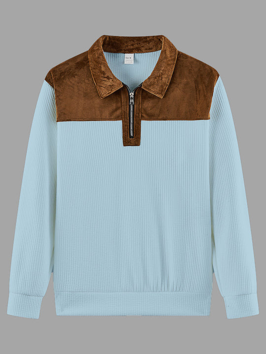 Unisex nan feinstrukturierter Strickpullover mit halbem Reißverschlusskragen und Samtbesatz Shop Nory