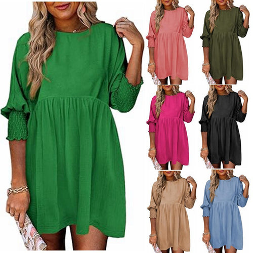 Damen Lockeres Babydoll-Kleid mit Ballonärmeln und geraffter Taille Shop Nory