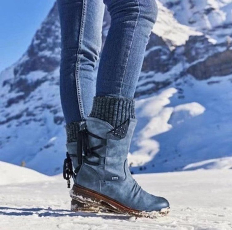 Damen Mid-Cut Stiefel mit Strickmanschette, Zierkordel und Veloursoptik Shop Nory